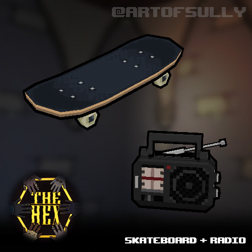 Skateboard + Radio (assets for 'The Hex')