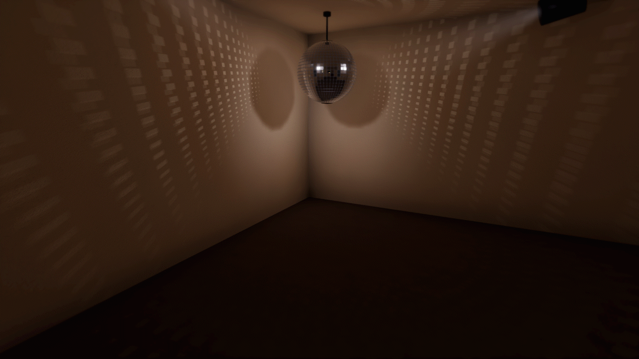 The disco ball light function in Unreal.