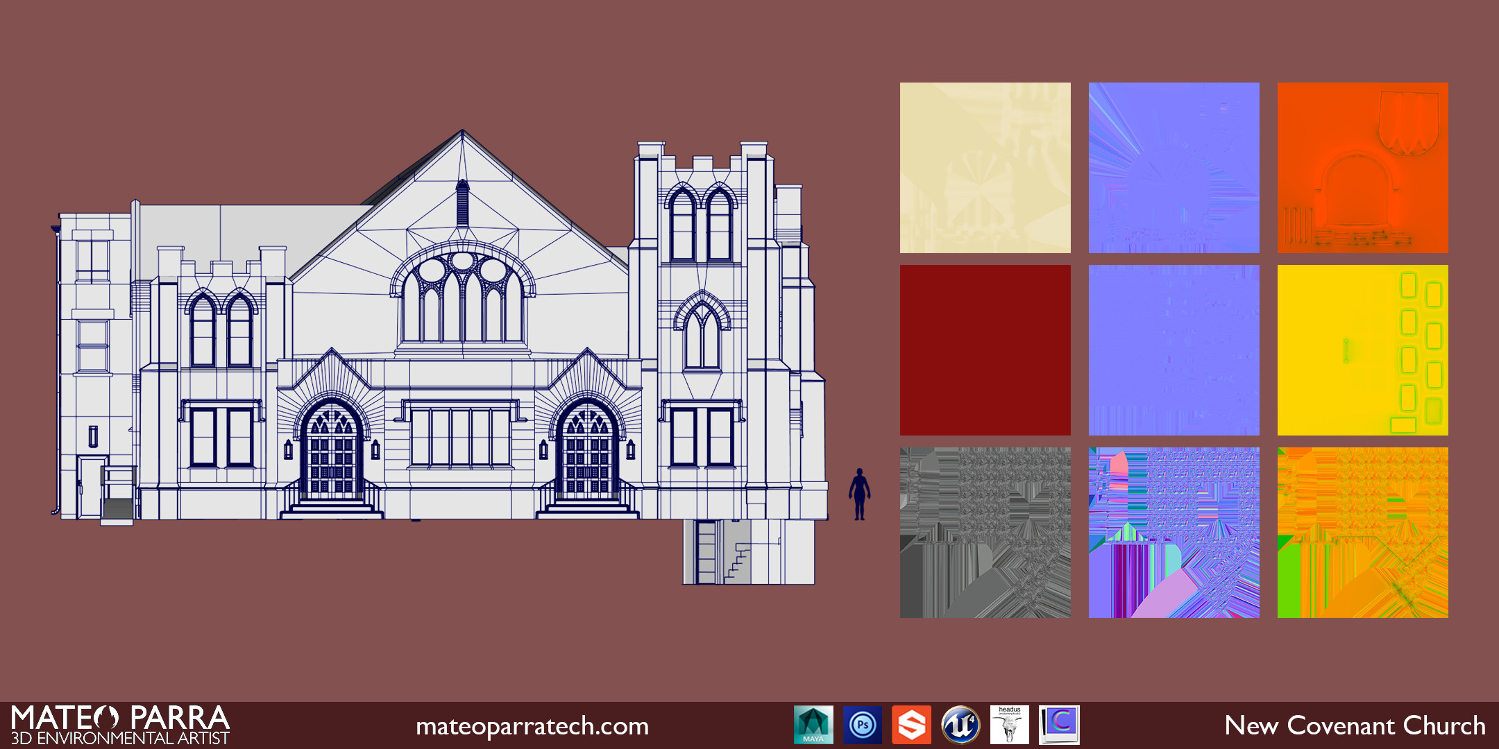 Wireframe render with size and proportions.