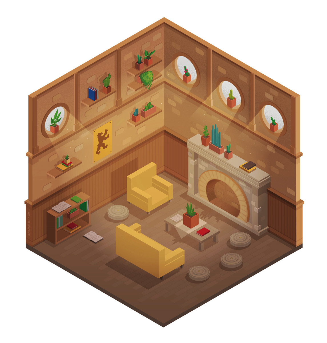 Artstation Hufflepuff Isometric Common Room Aleoo Whiter
