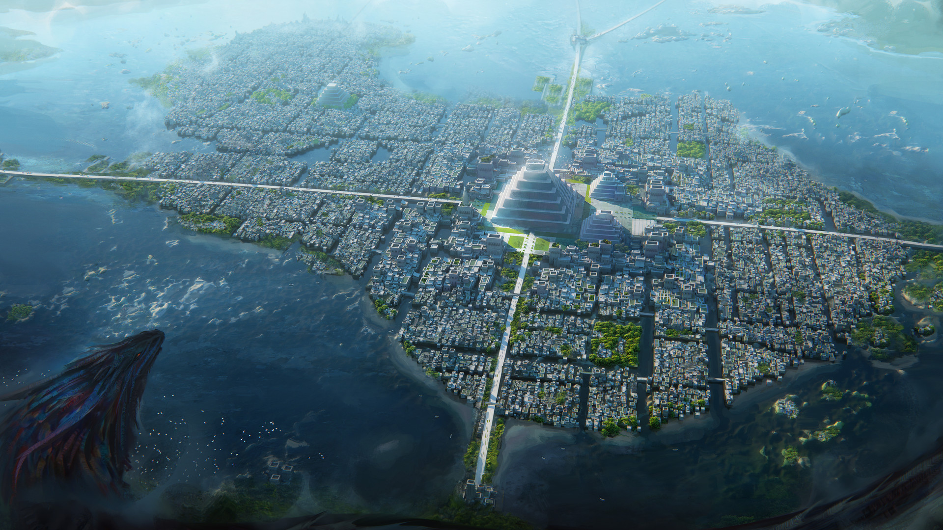 Dragons conquer America - Tenochtitlan city by Leon Tukker