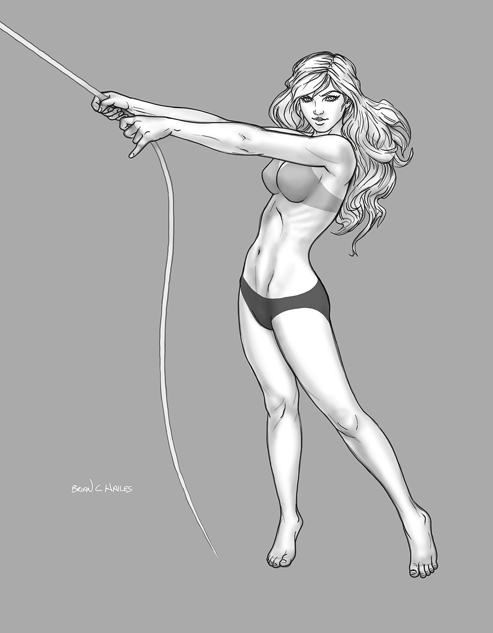 Brian C Hailes Female Figure Study Standing Rope Pull