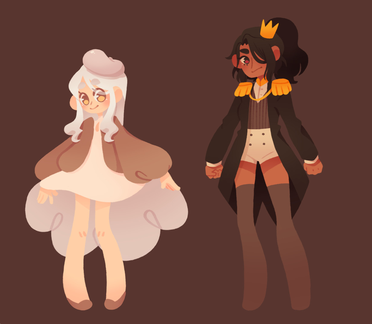 Character designs for Cream/Milk Tea (left) and Coffee (right)