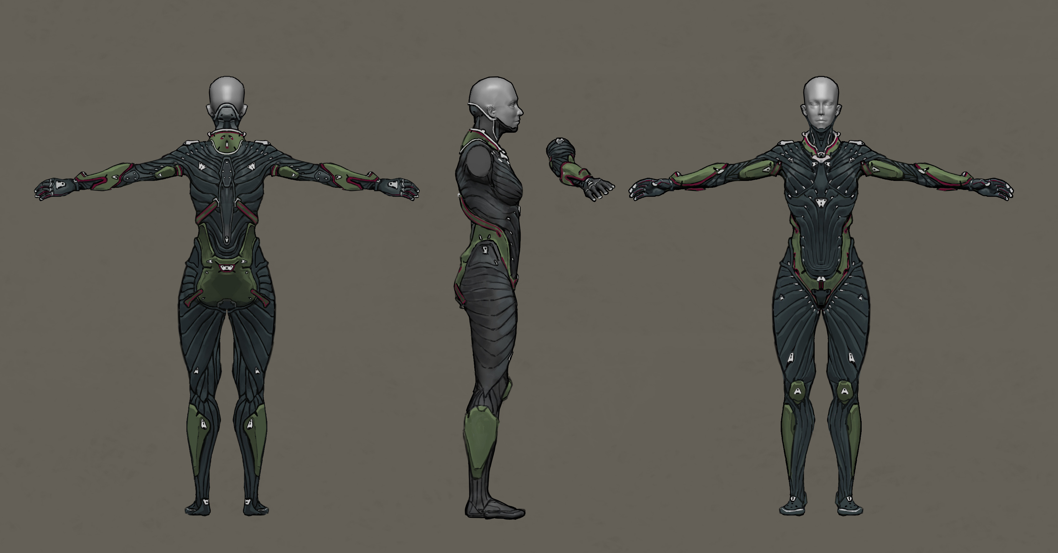 Techsuit Orthographic for Lead Character Artist (paintover of Ben Henry's model)