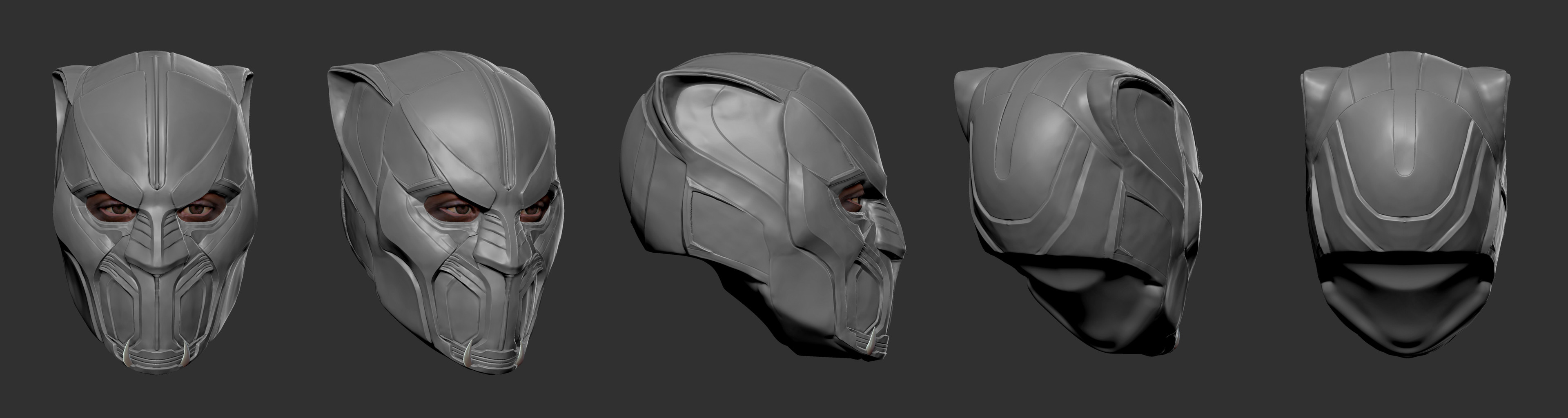 This is a quick turntable of the T'Chaka Panther suit helmet rough sculpt in ZBrush.