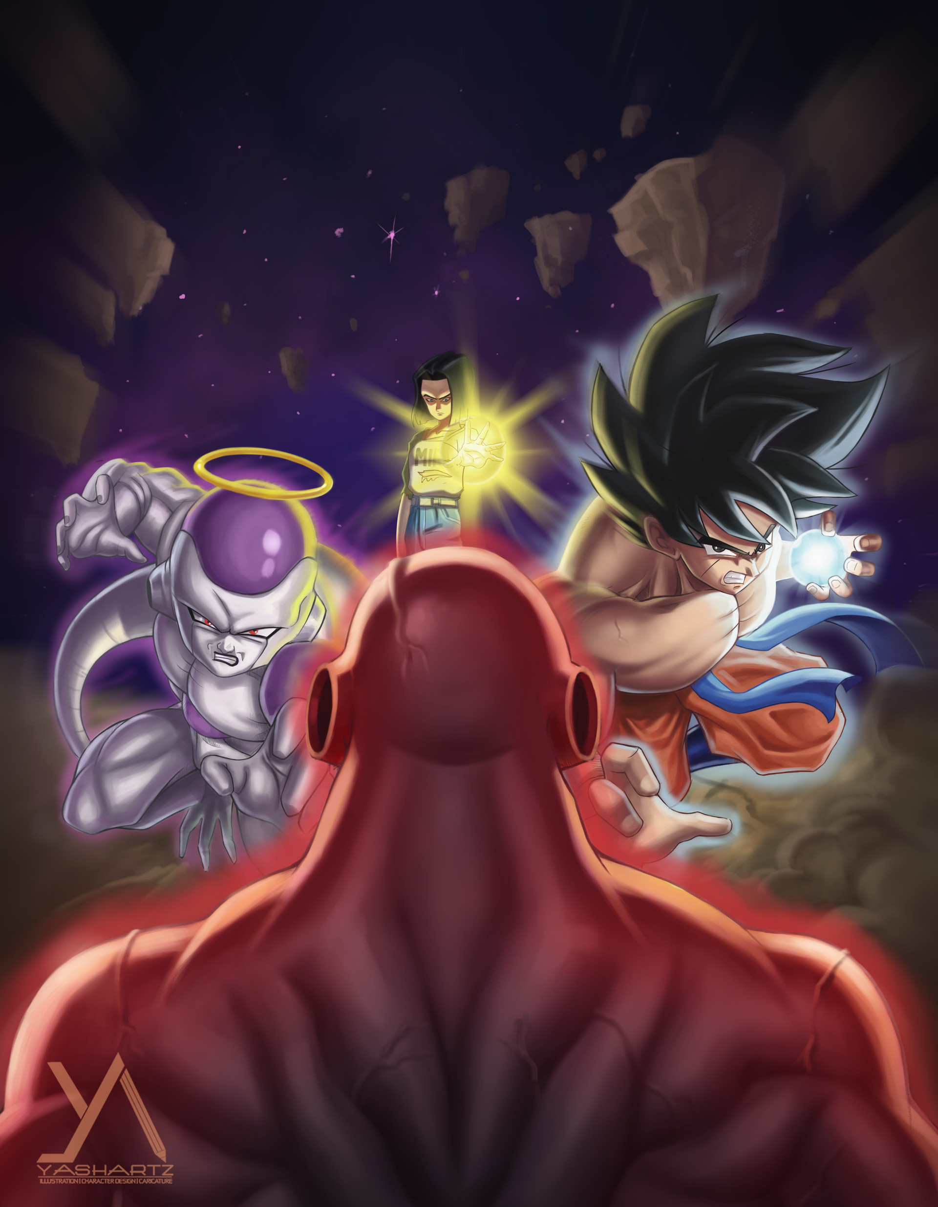 ArtStation - Dragon Ball Super Tournament Finale - Goku, Frieza and Android  17 vs Jiren the grey