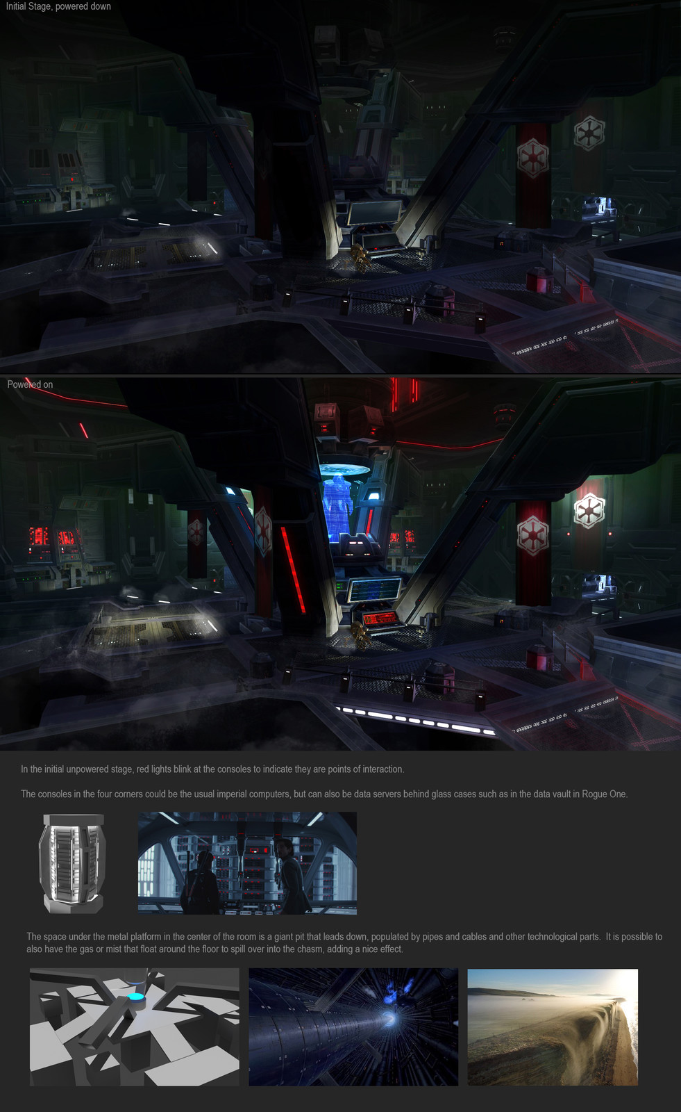 Base built from pre-existing assets, this room was designed to have four computers the player had to access before the central computer turned on.