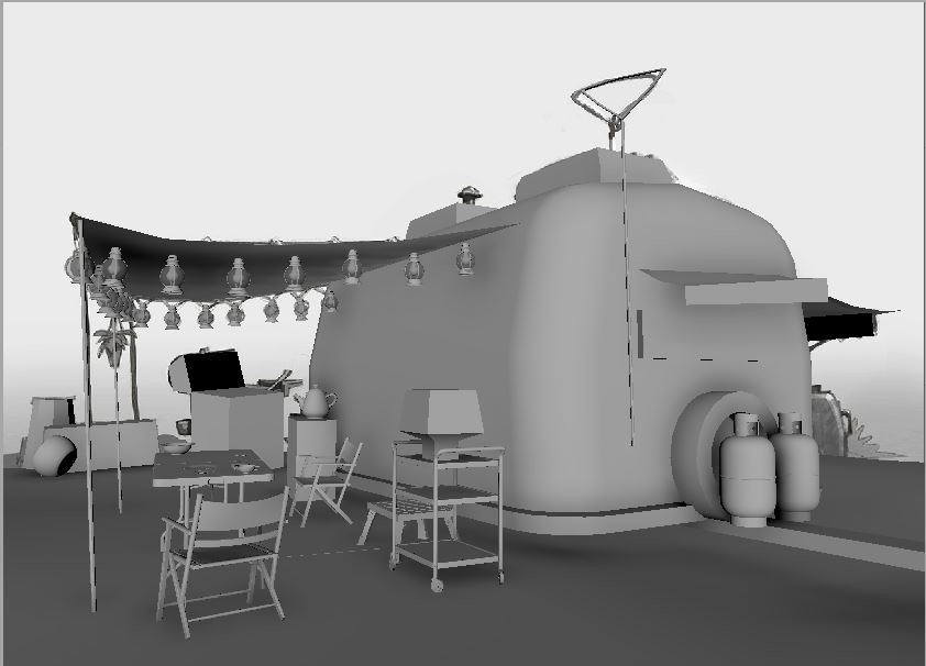 Block-in start of Camper Concept based on the concept work of Armand Serrano for Blue Dream Studios for the movie "Animal Crackers"