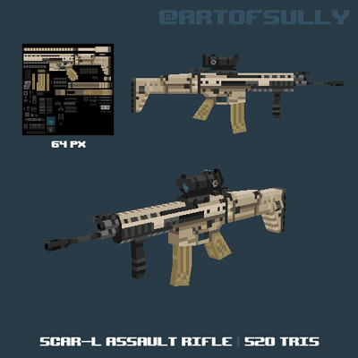 3D Pixel-Art SCAR-L Assault Rifle