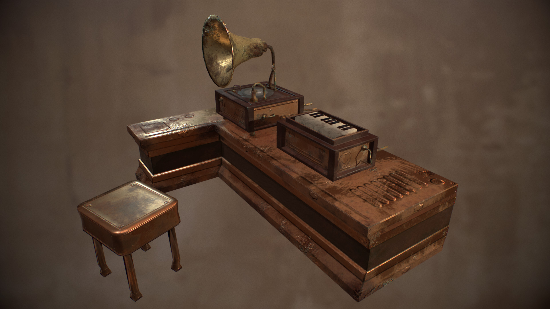 Artstation Steampunk Desk And Gramophone Shadako Censored