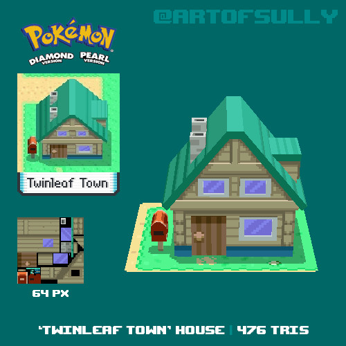 3D Pixel-Art 'Twinleaf Town' House (Pokemon Diamond/Pearl fanart)