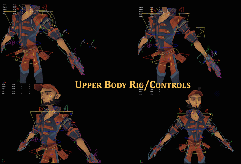 I made a rig for him with both FK and IK controls + blends. 