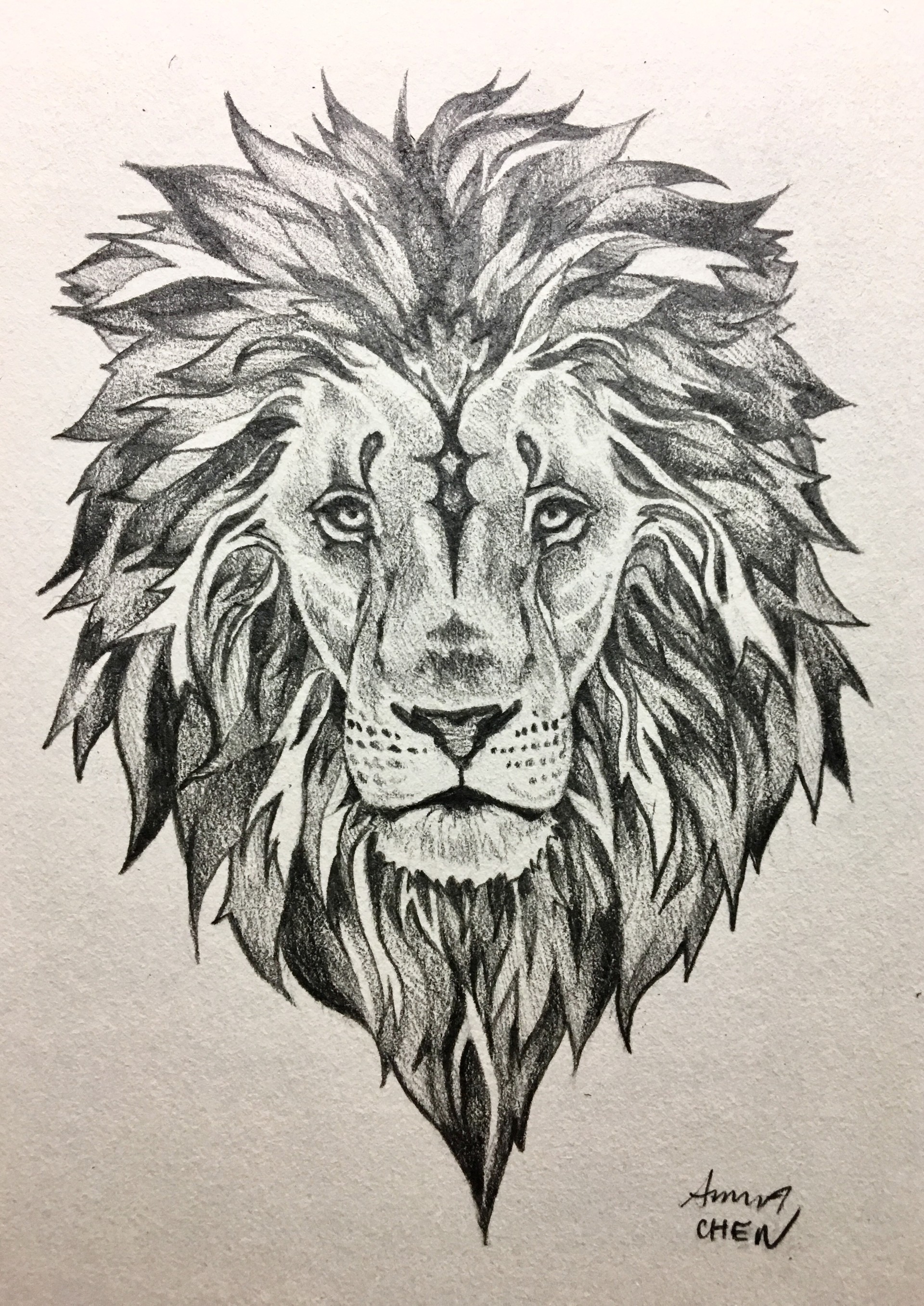 Sketch work style lion and lioness tattoo on the chest.