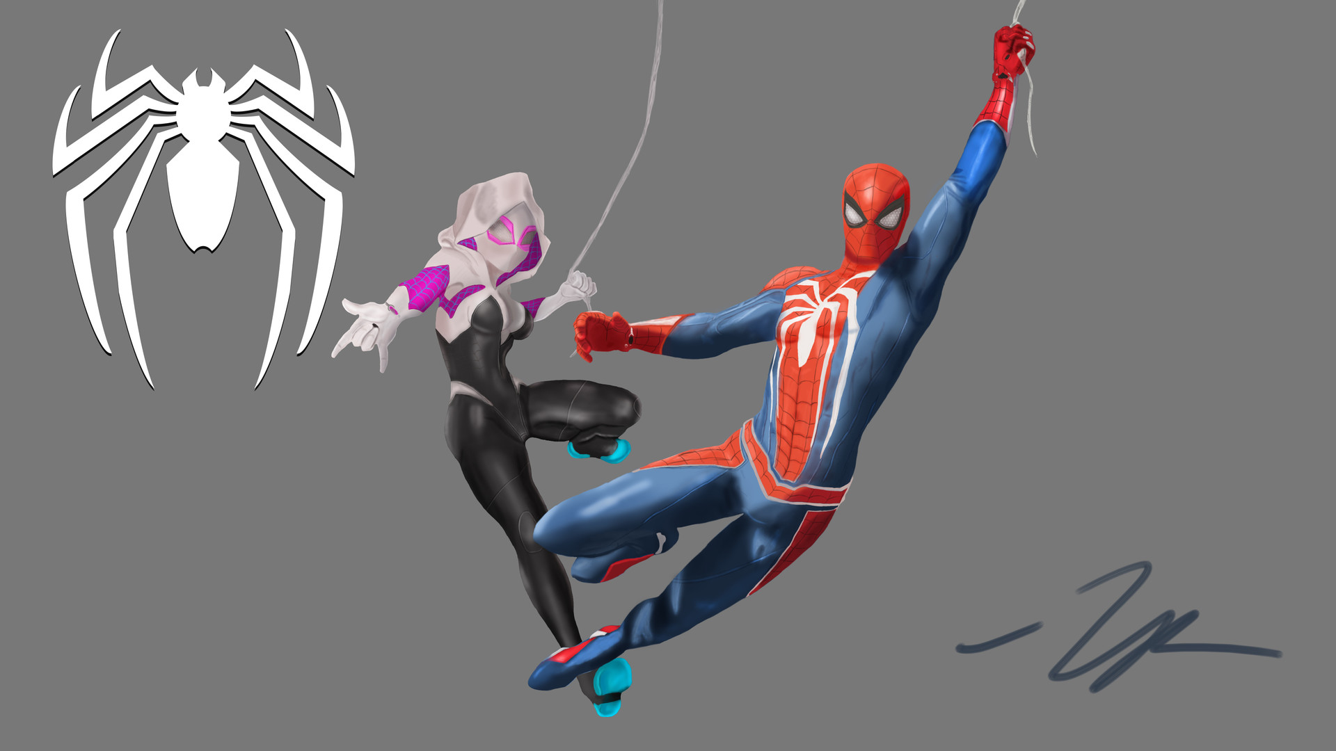20 hour illustration of Spider-Man PS4 and Gwen Stacy: Ghost-Spider.