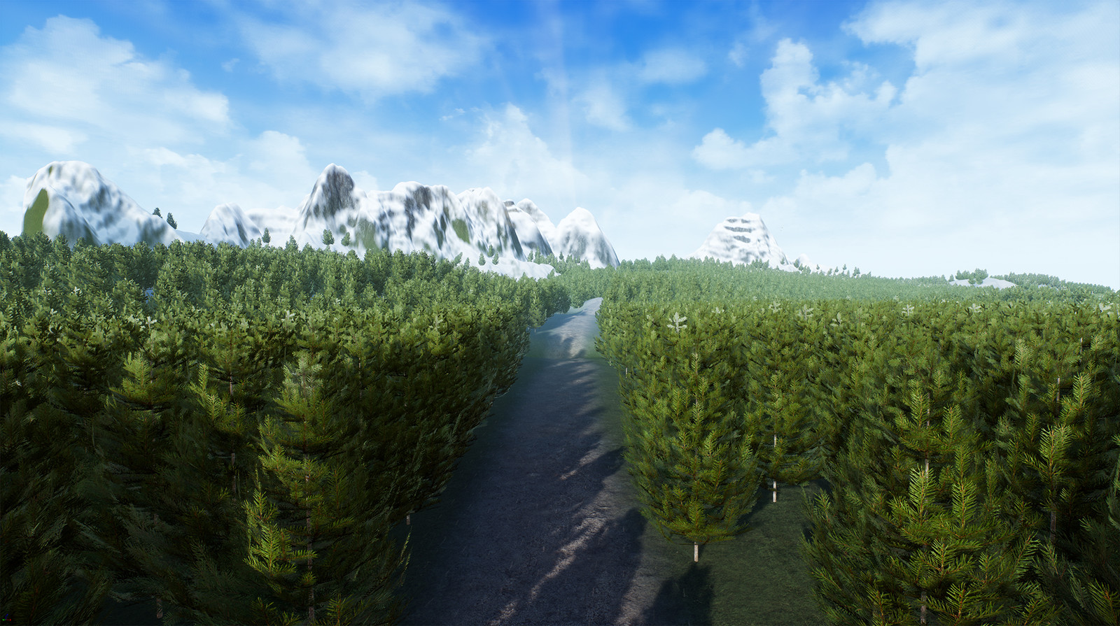 Close up of the third terrain. This image also shows the road feature and it's interaction with the foliage tool.