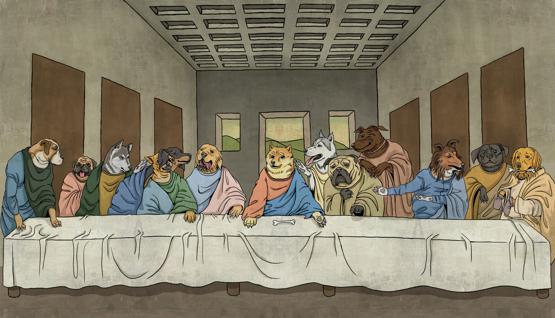 The last top supper with dogs