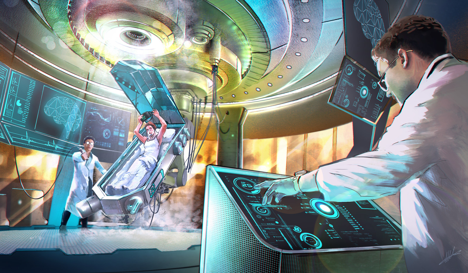 another closer look at the upload station. Again more saturation and halfway between live action and comic.