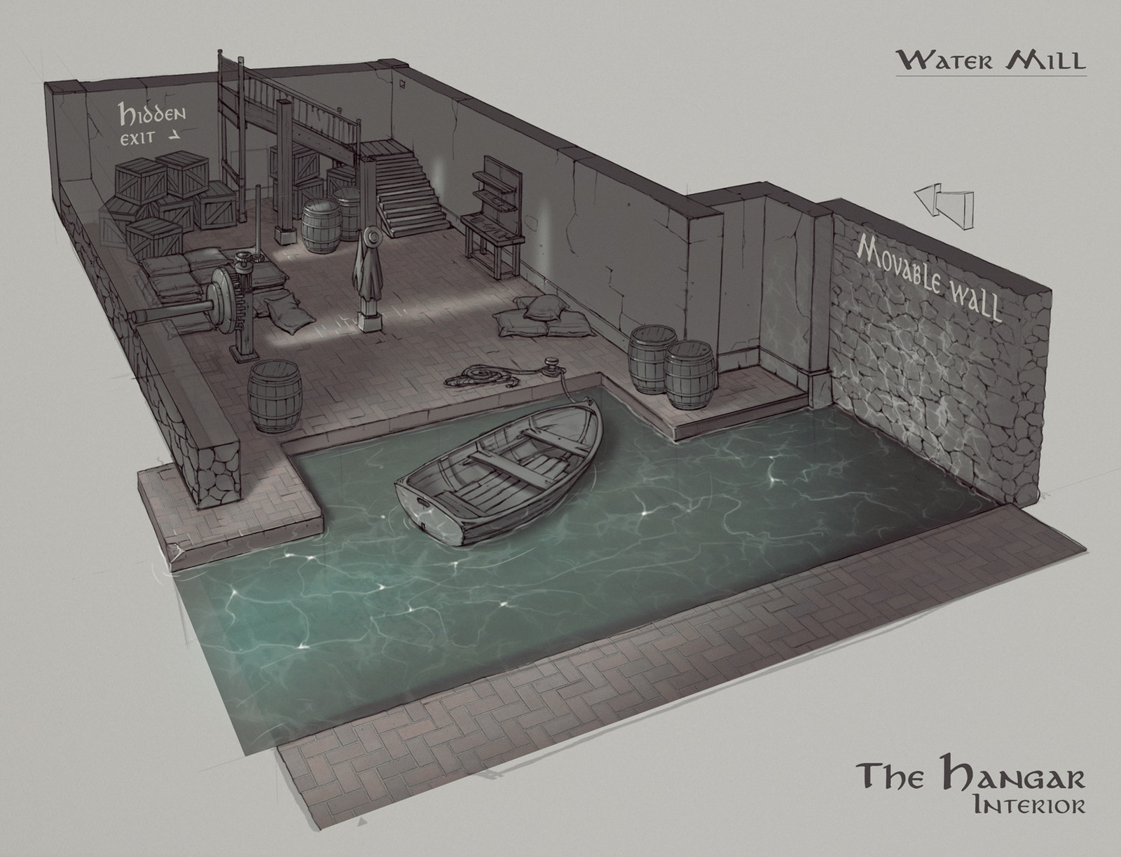 Water Mill - the hangar interior