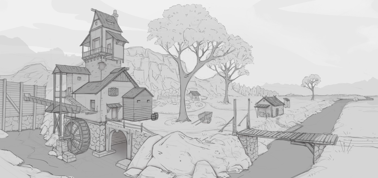 Water Mill exterior sketch