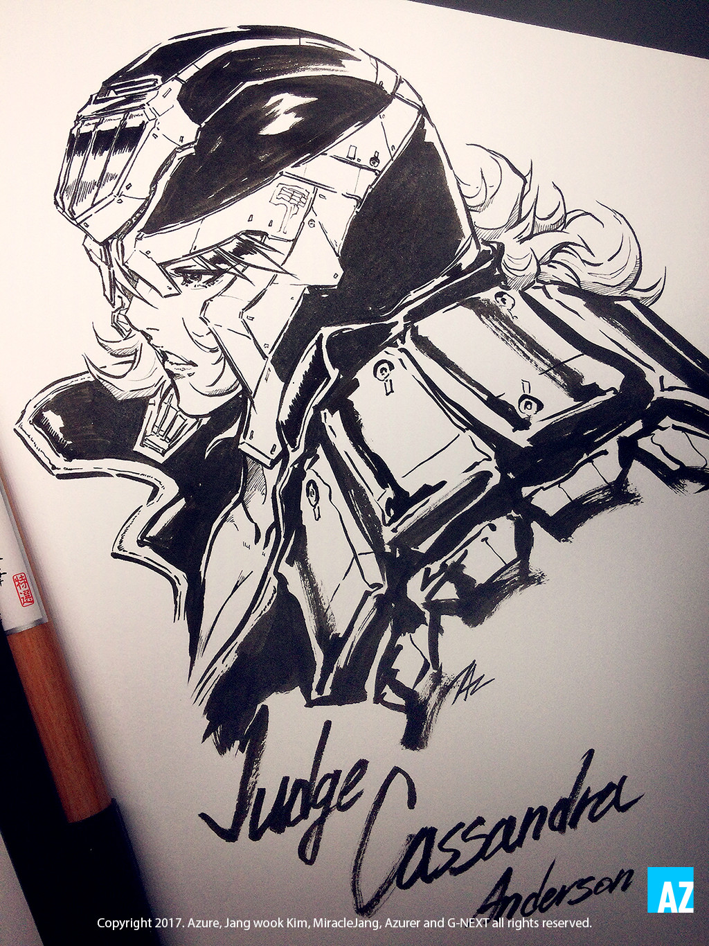 Brush sketch about Judge Dredd characters