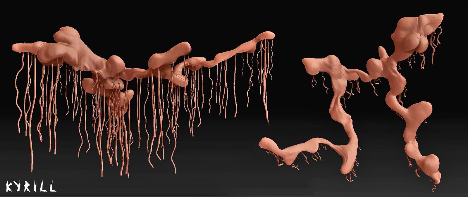 Clay render from of the tree/root models.