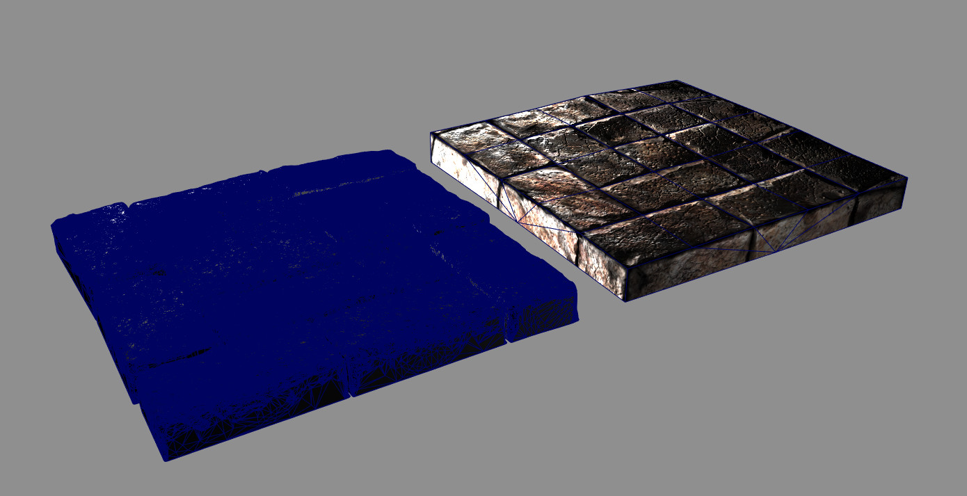 Temple Floor Hi and low Res assets wireframe