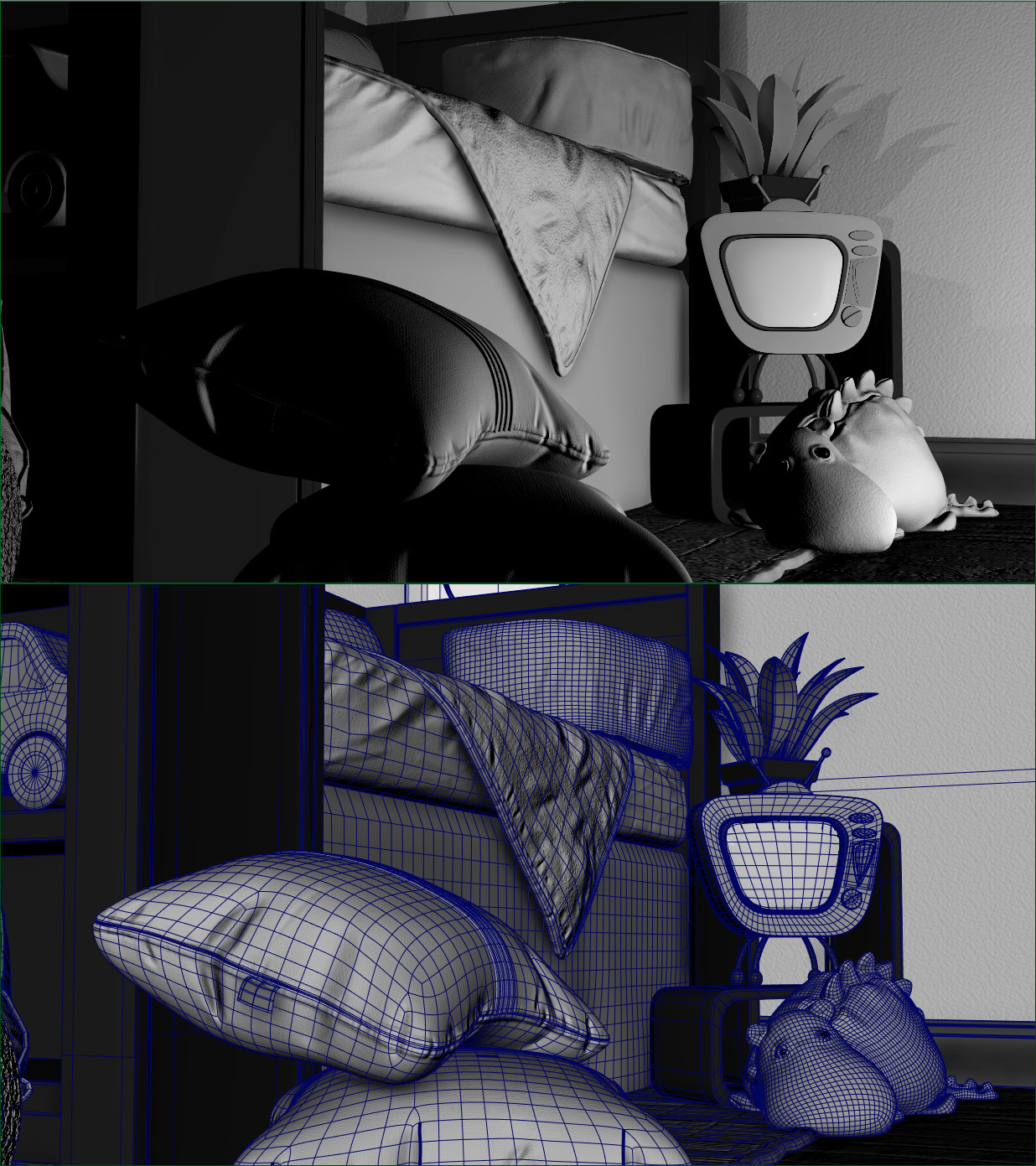 Night time Nursery mid-res wireframe