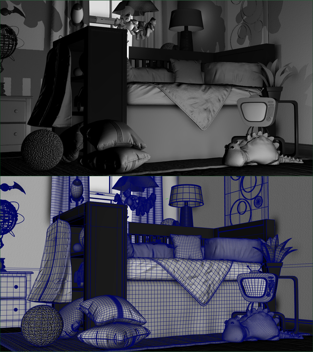 Night time Nursery mid-res wireframe