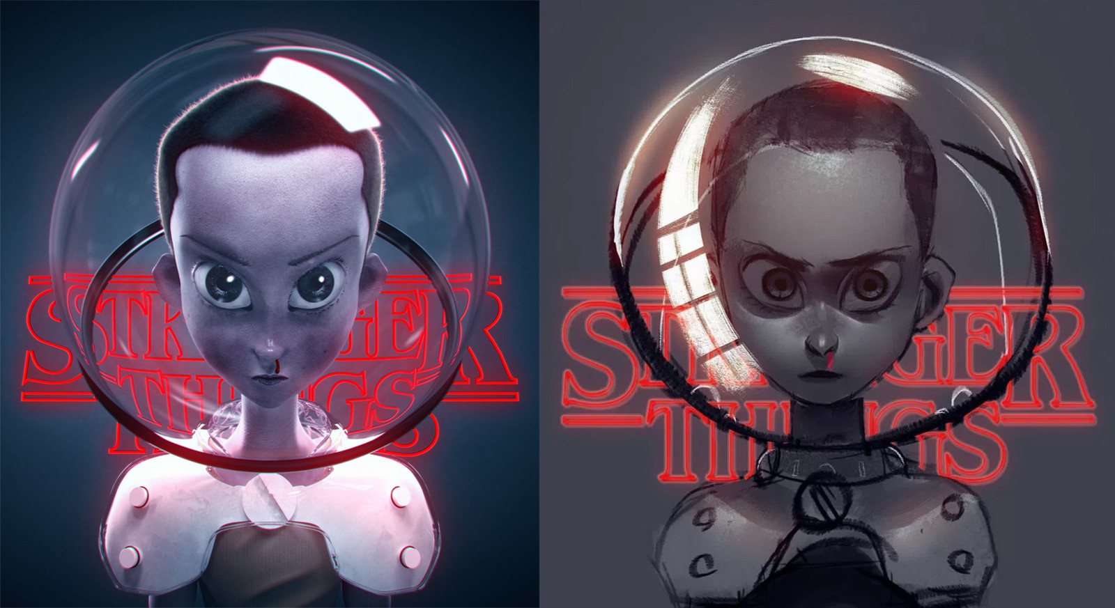 My artwork side by side with the original one from Rayner Alencar.
