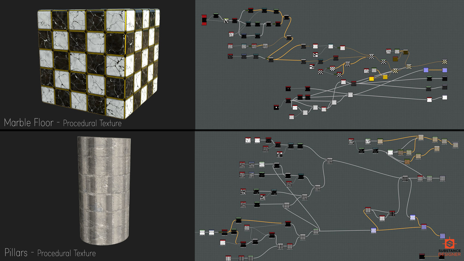 Some procedural textures created in Substance Designer. 