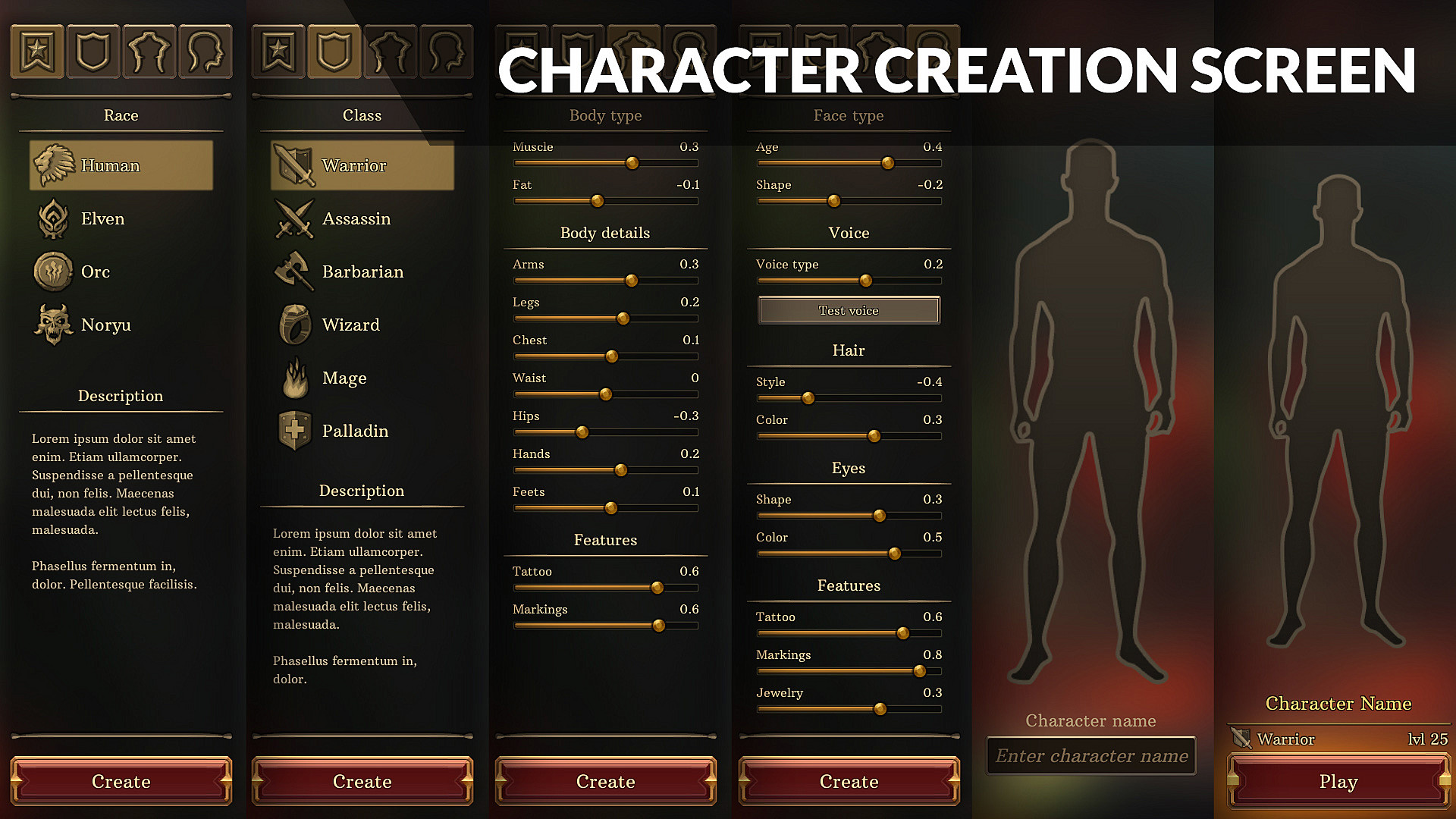 Character ui. Кукла персонажа game UI. Game UI В ue4. Интерфейс редактора персонажа. Characteristics UI.