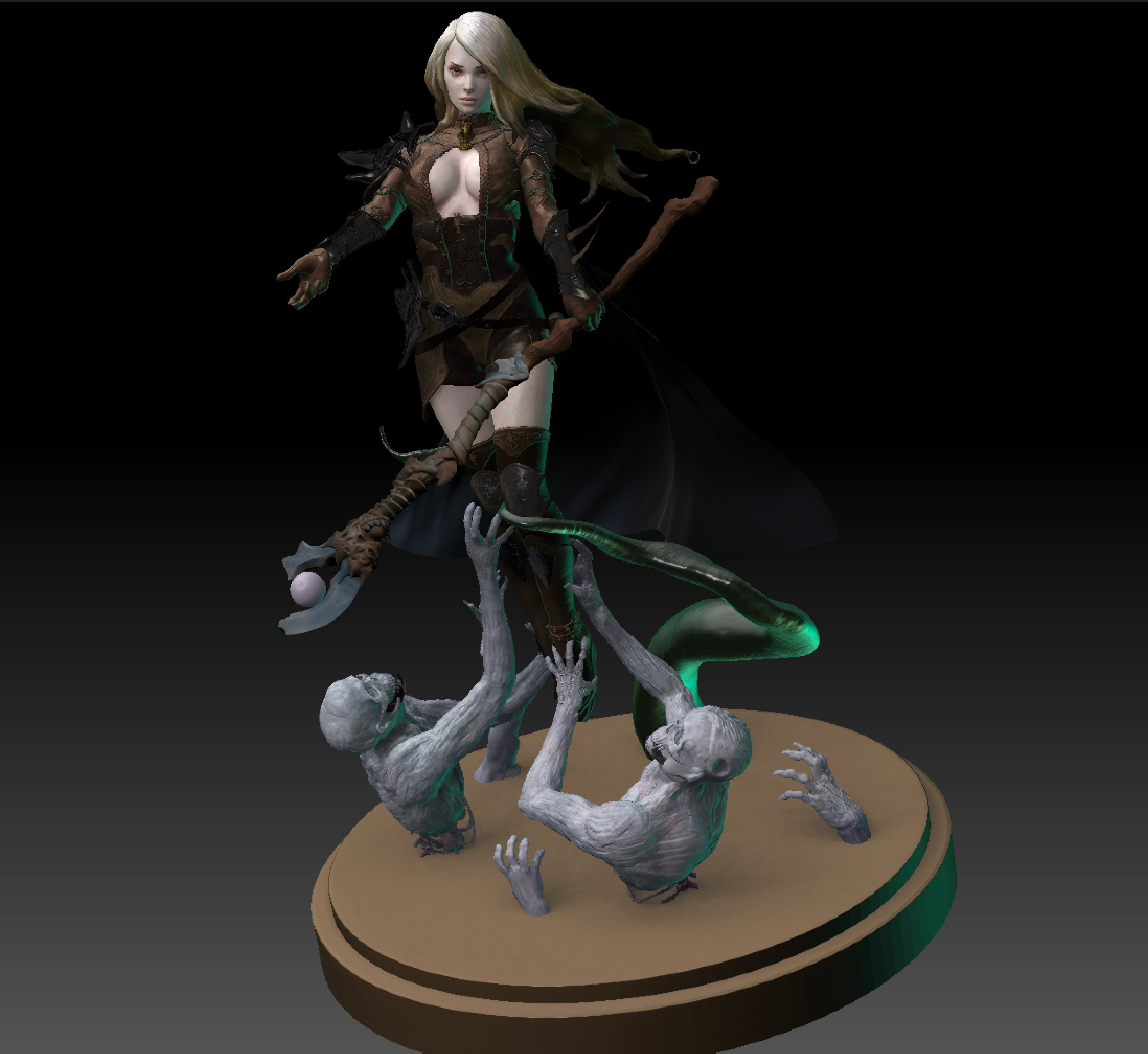 adding the lower part with the zombies and creatures to the figure as also a base for 3d-printing later.