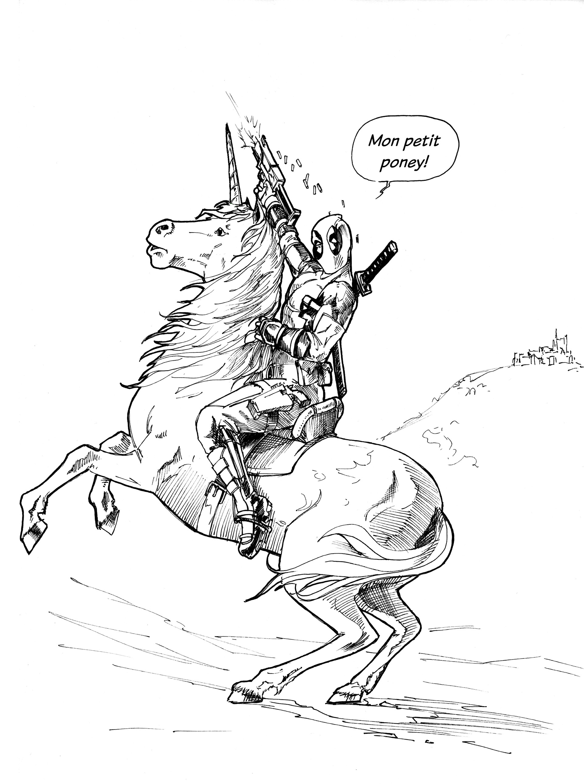 Artstation Deadpool Riding An Unicorn Erwan Péron