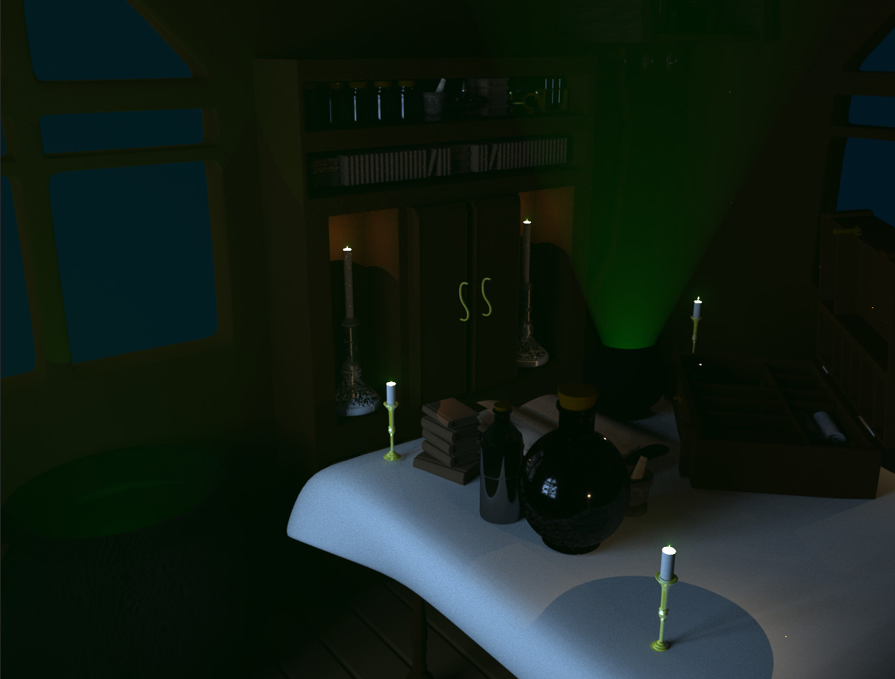 witch room 3d render night