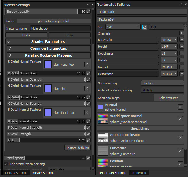 Notice the textureset size is set to 128