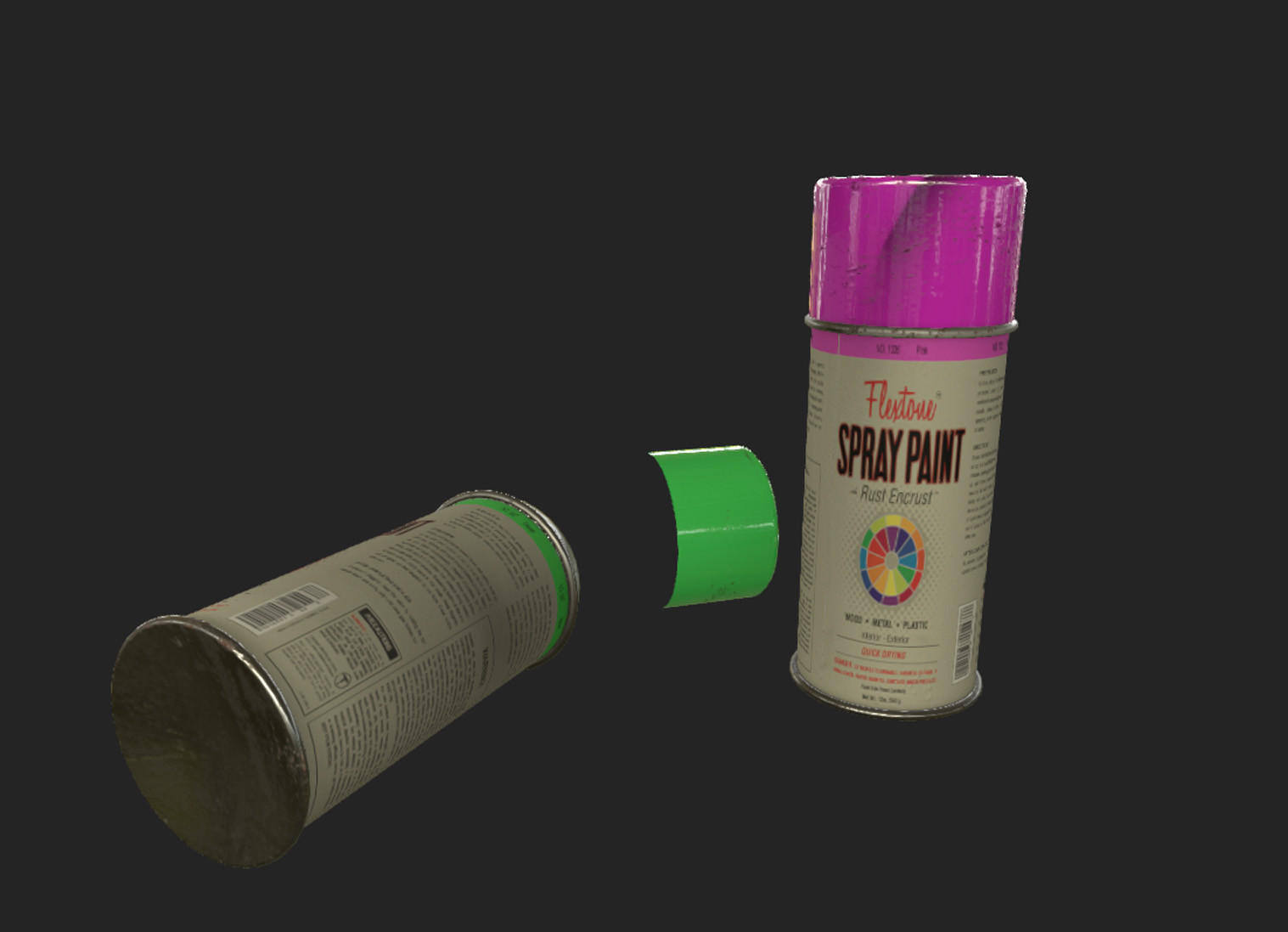 Close ups of the spray cans