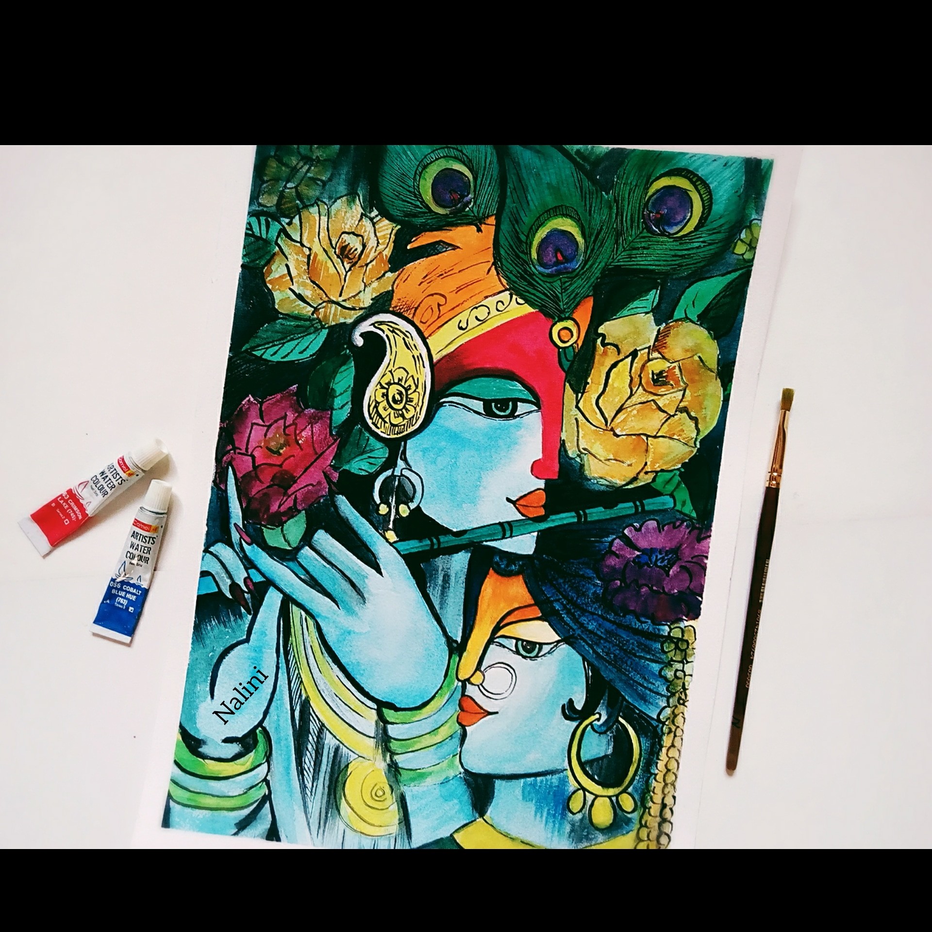Artstation Radha Krishna Watercolor Painting Nalini D