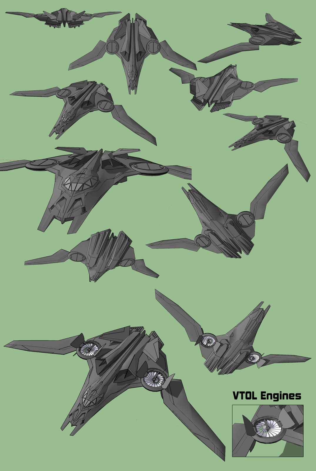 Batwing in normal flight mode.  Also shows the VTOL engines that are hidden in the wings