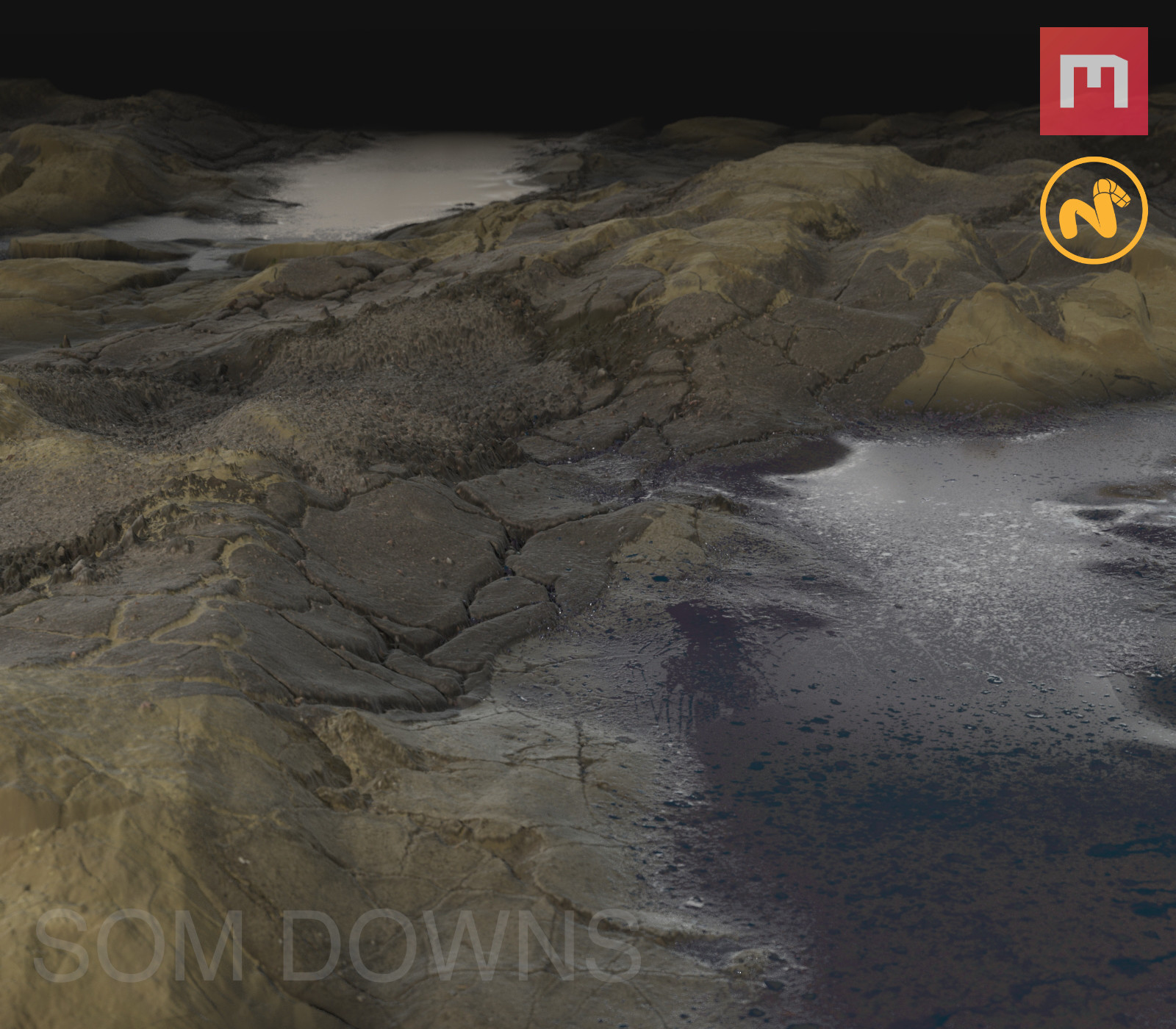 Tiling Oily River in Alien Wasteland - Rendered in Modo