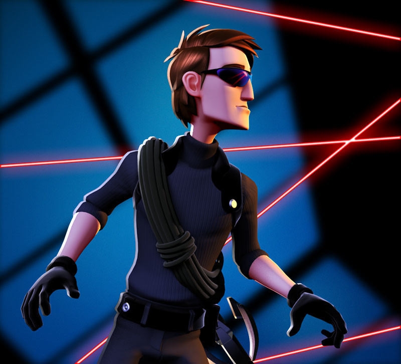 Main character in-game production render