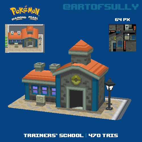 3D Pixel-Art Trainers' School (Pokemon D/P Fanart)