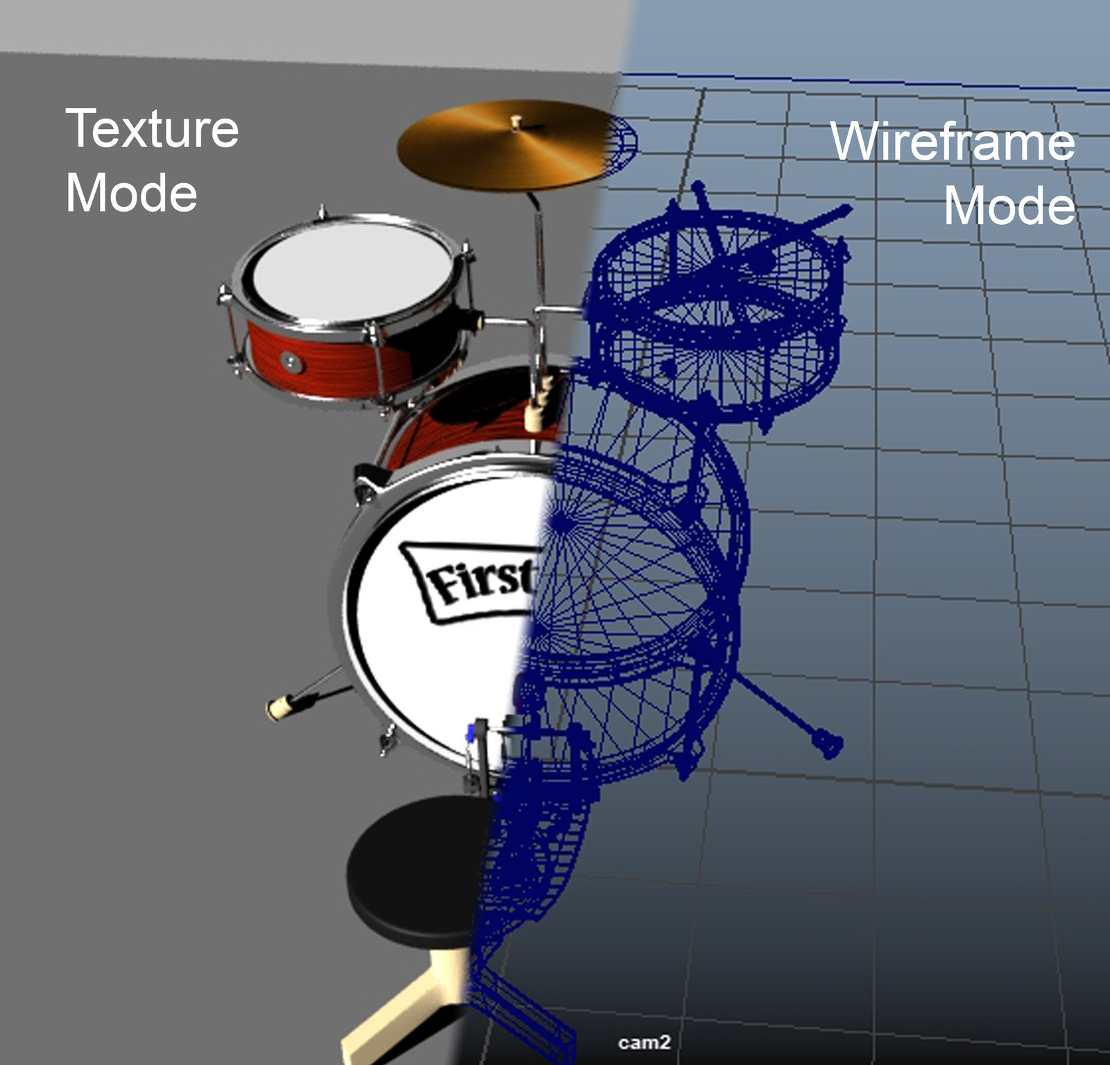 Drum Kit - Wireframe with Texture
