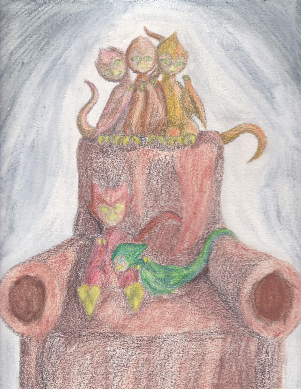 A concept art of young sirens as I have re-designed them.
This was done with Watercolor Pencils.
