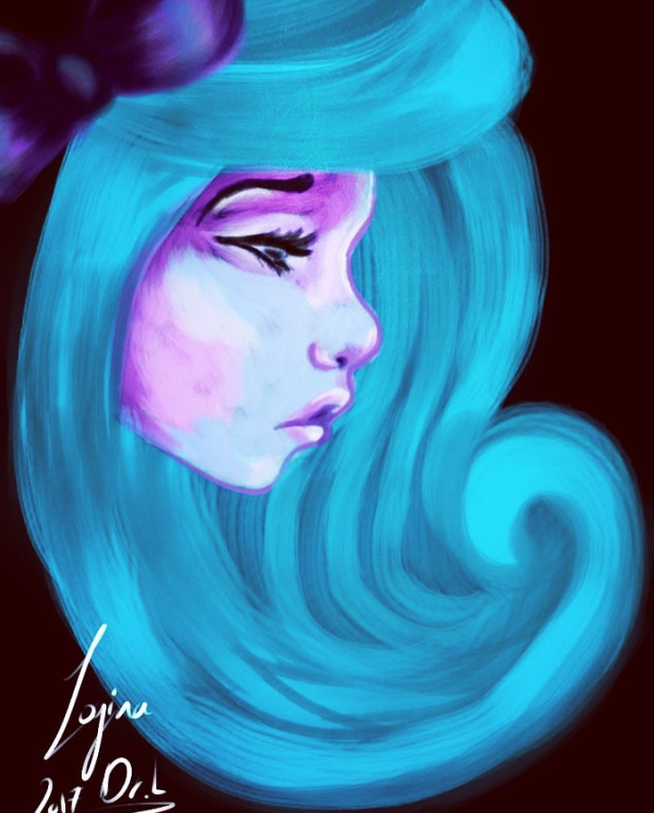 Artstation Blue Hair Gurl Art Girl Blue Sad Hair