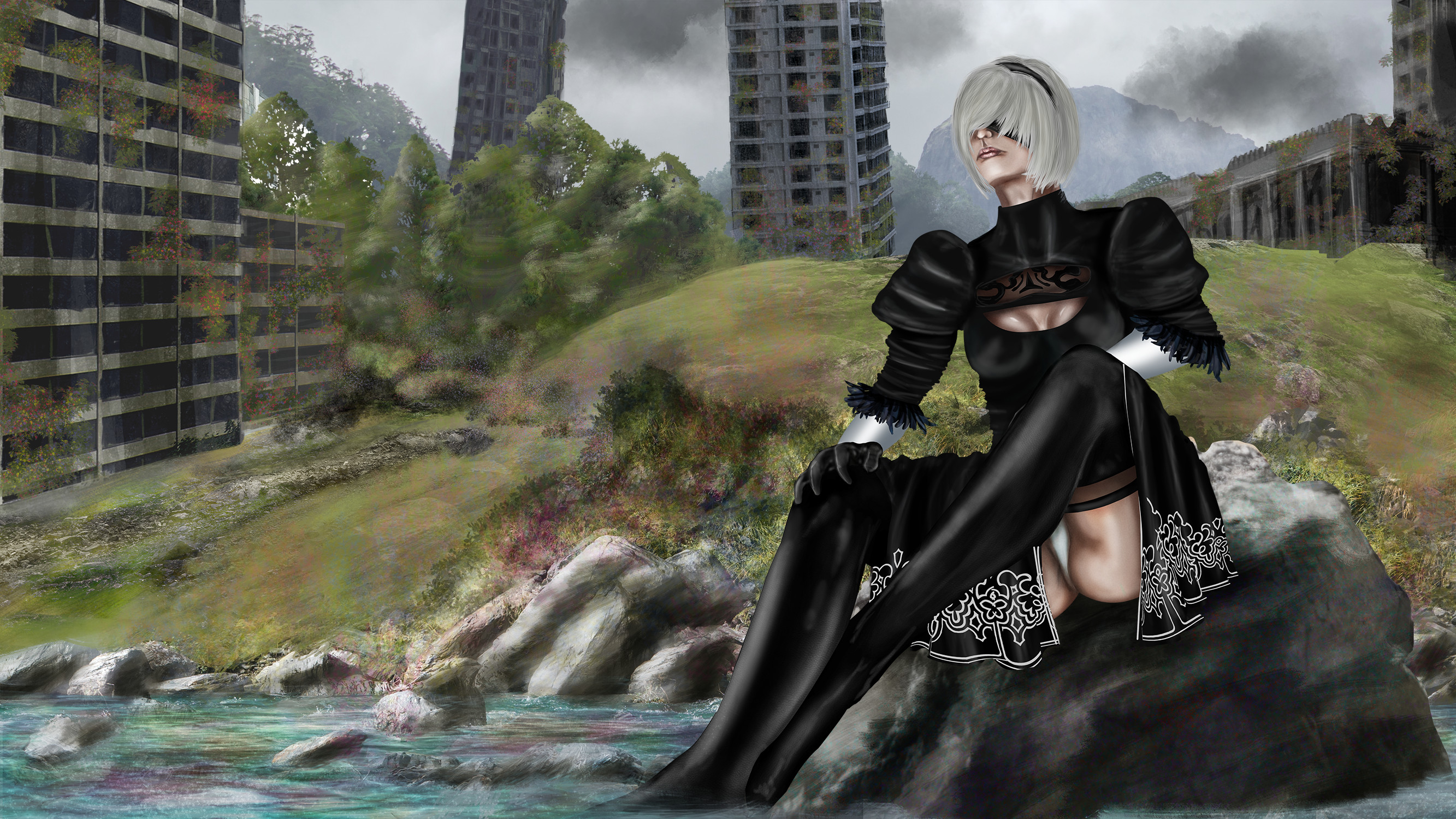 A mix of the photobashing and paintover. Also the addition of the character coloured. 