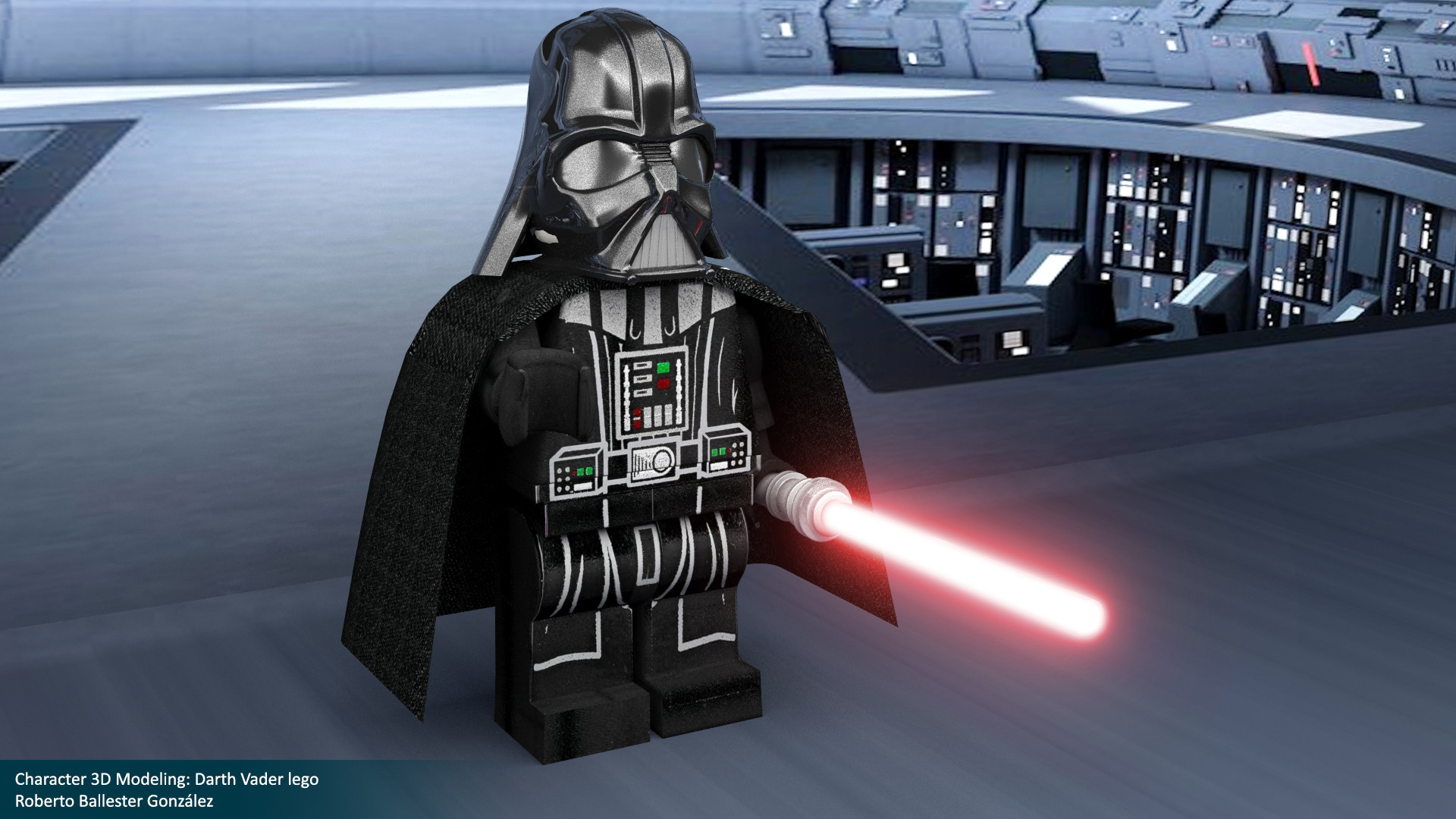 Lego Darth Vader modeled with 3D Studio Max and textured.
