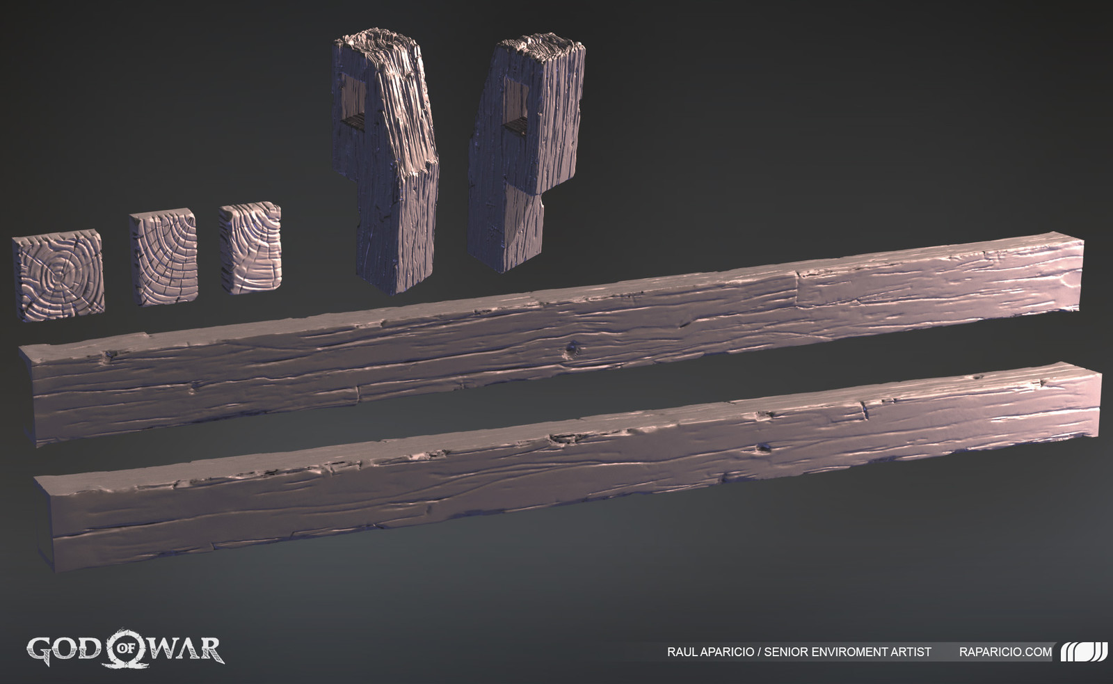 Collection of wood trim pieces and other wood pieces.
