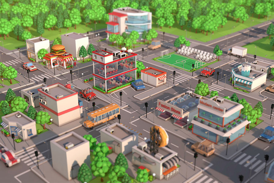 Low Poly Lab - City Builder Game Level