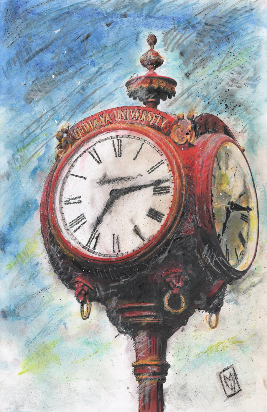 Artstation Big Red Indiana University Campus Clock Mixed Media