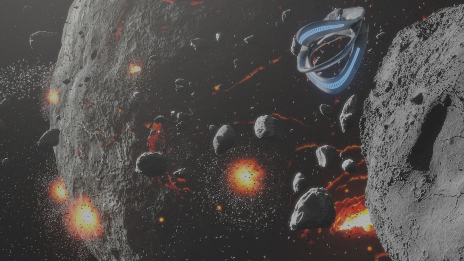 Orville: Opening Credits, Asteroid -
Lava Cracks painted in Photoshop; surface textured with Modo